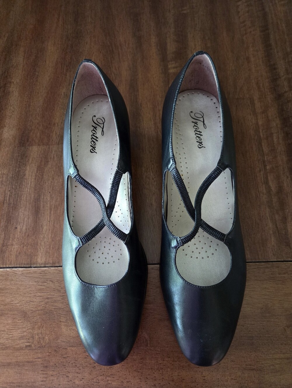 Trotters Black Leather Jamie Shoes Mary Jane Criss Cross Elastic Straps Size 12